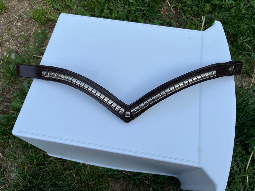 BlackJak Refinery Clincher V-Shaped Browbands - Brown with Silver size Full